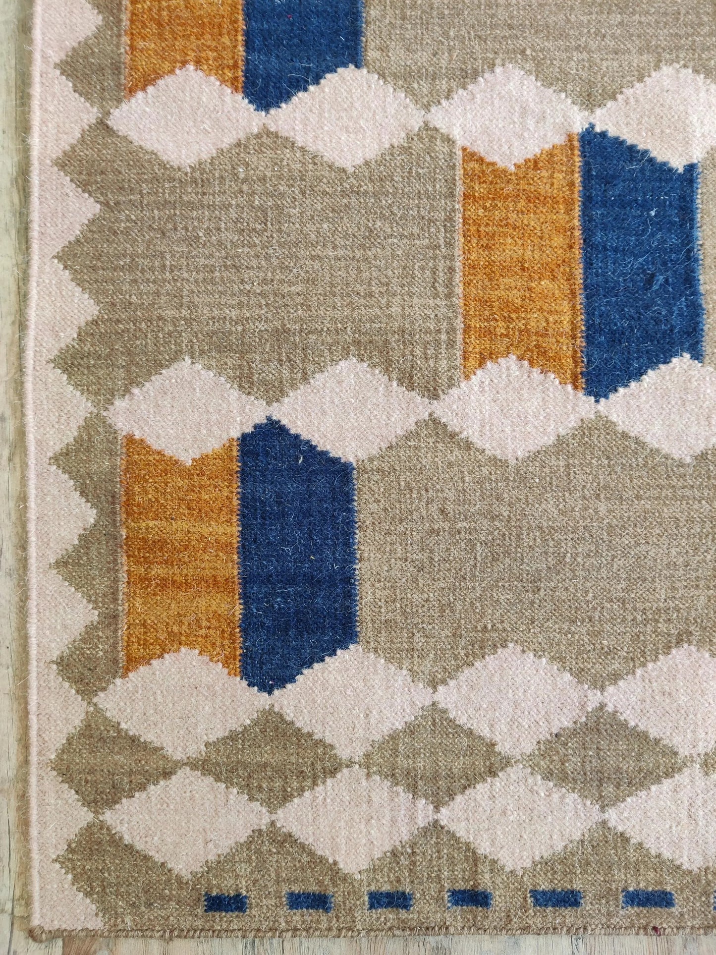Blush Taupe Ribbon Pink & Grey Wool Cotton Dhurrie Rug