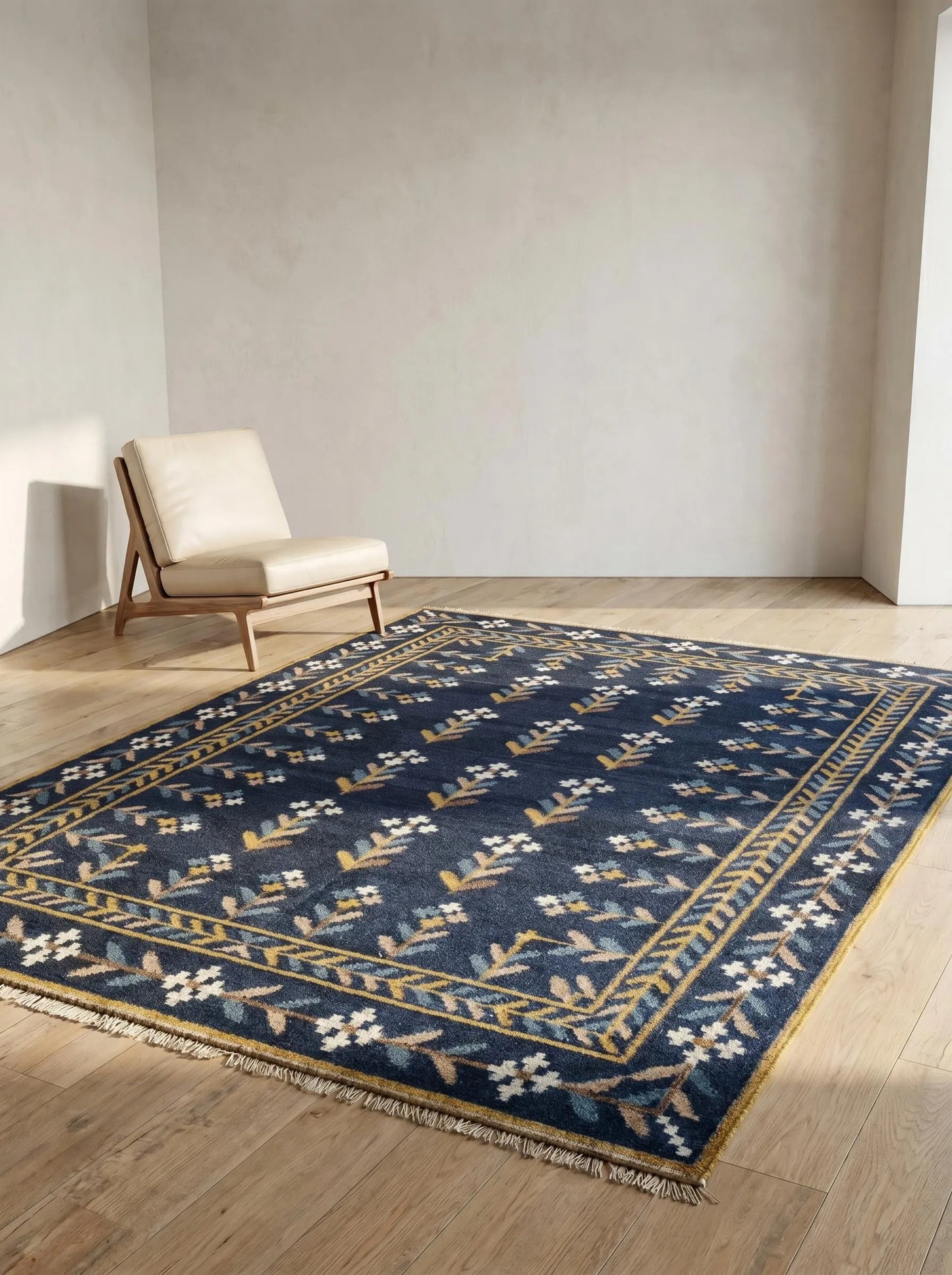 Royal Indigo Botanical Buti Flower Rug
