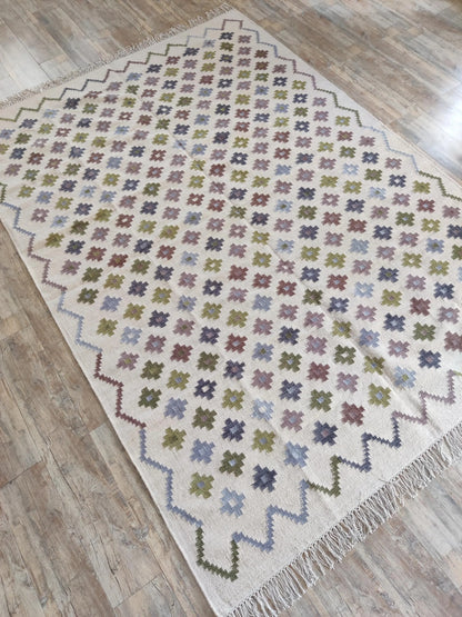 Pastel Chevron Blossom Handwoven Symmetrical Detailed Rug