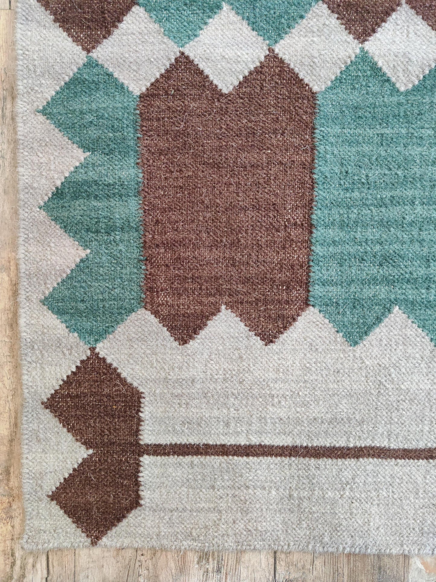Handwoven Rust & Spruce Matrix Southwestern Flatweave rug