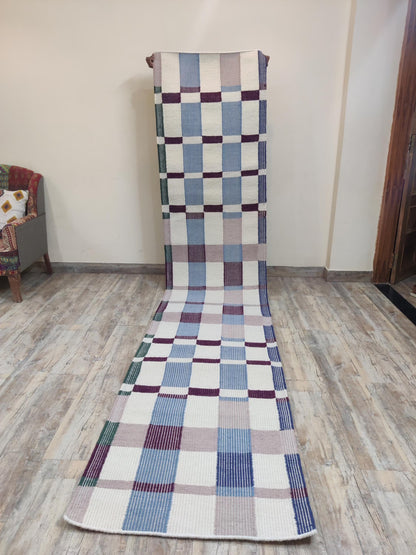 Woolen Plaid Runner Rug, Wool Runner Rug