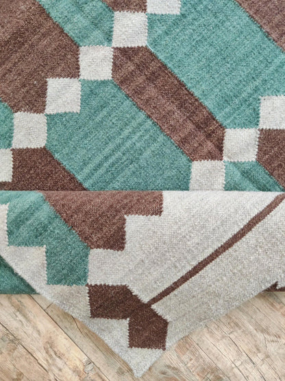Handwoven Rust & Spruce Matrix Southwestern Flatweave rug