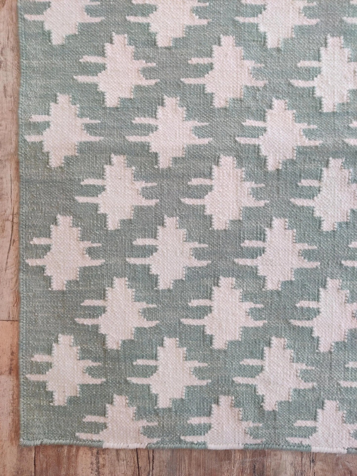 Pixelated Folk Cross Handwoven Cotton Wool Dhurrie