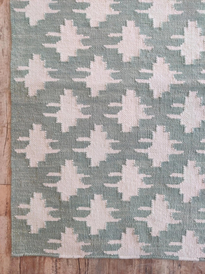 Pixelated Folk Cross Handwoven Cotton Wool Dhurrie
