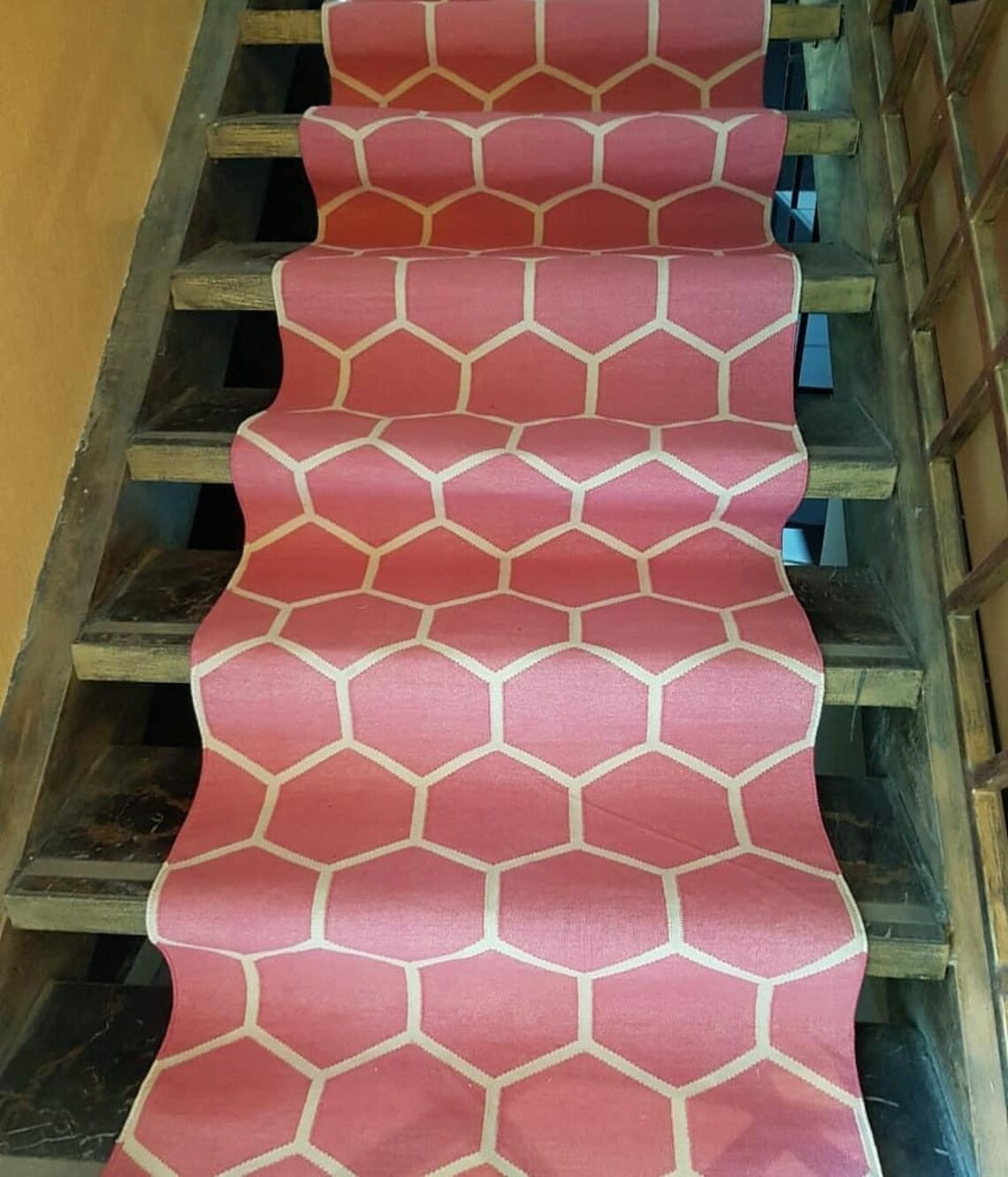 Handwoven Cotton Flatweave Pink Trellis Siatir Runner Rug