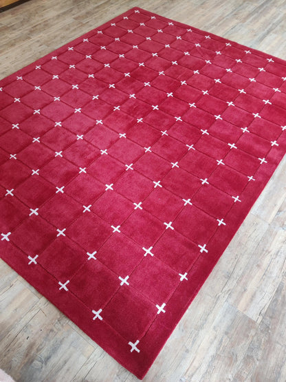 Ruby Red & White Cross Geometric Rug