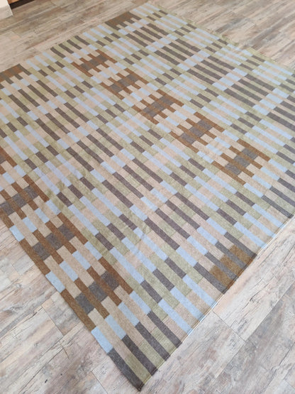 Handwoven Geometric Gridlock Cotton Wool Rug