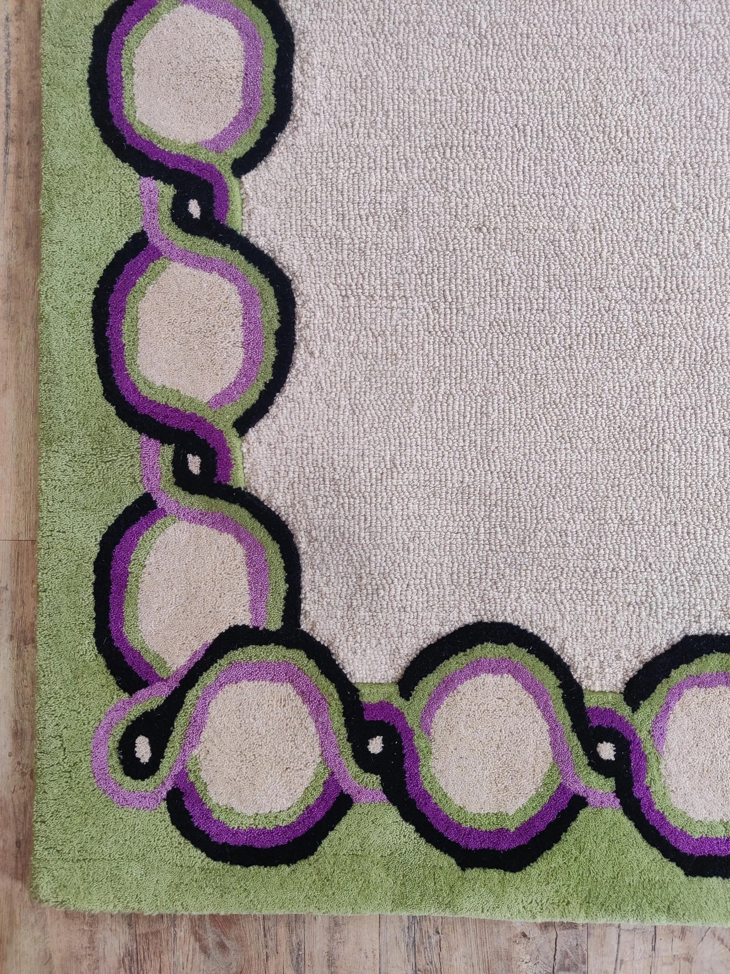 Olive Green & Cream Bordered Tufted Wool Area Rug
