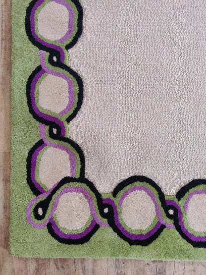 Olive Green & Cream Bordered Tufted Wool Area Rug