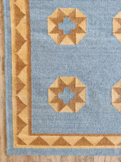 Sky Blue Starburst Medallion Handwoven Southwestern Coastal Kilim rug