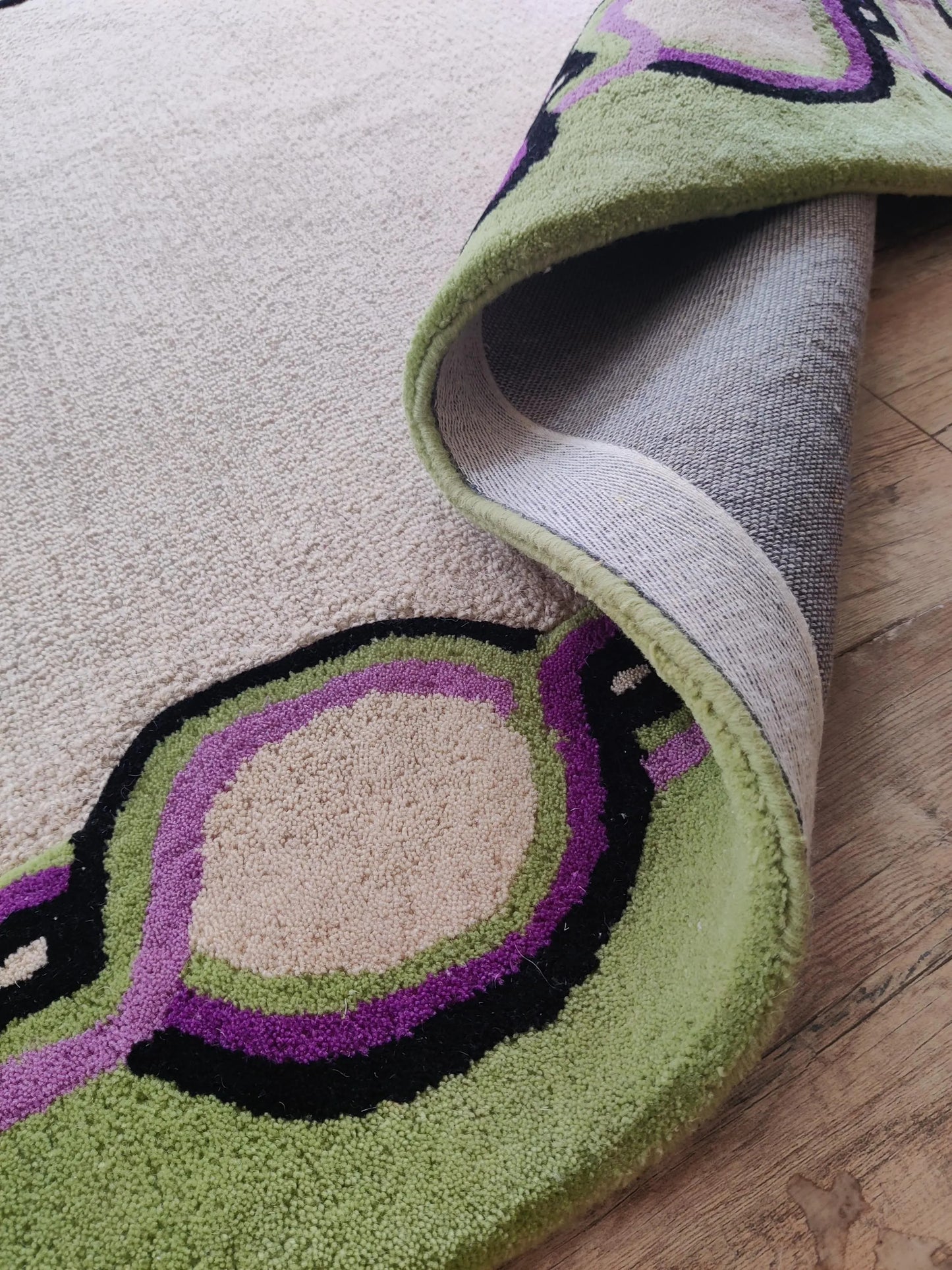 Olive Green & Cream Bordered Tufted Wool Area Rug