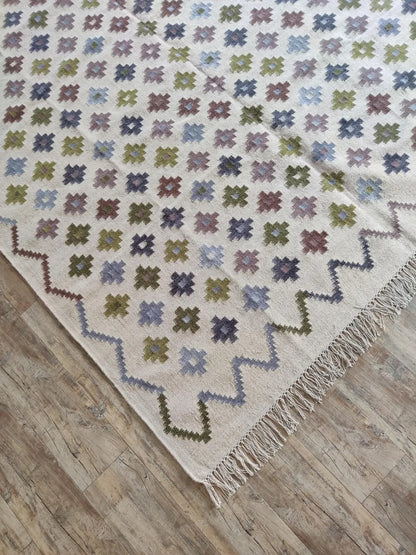 Pastel Chevron Blossom Handwoven Symmetrical Detailed Rug