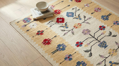 Marigold Folk Bouquet Cotton Wool Dhurrie