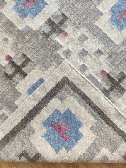 Slate Tribal Totem Geometric Stepped Medallion Flatweave Area Rug