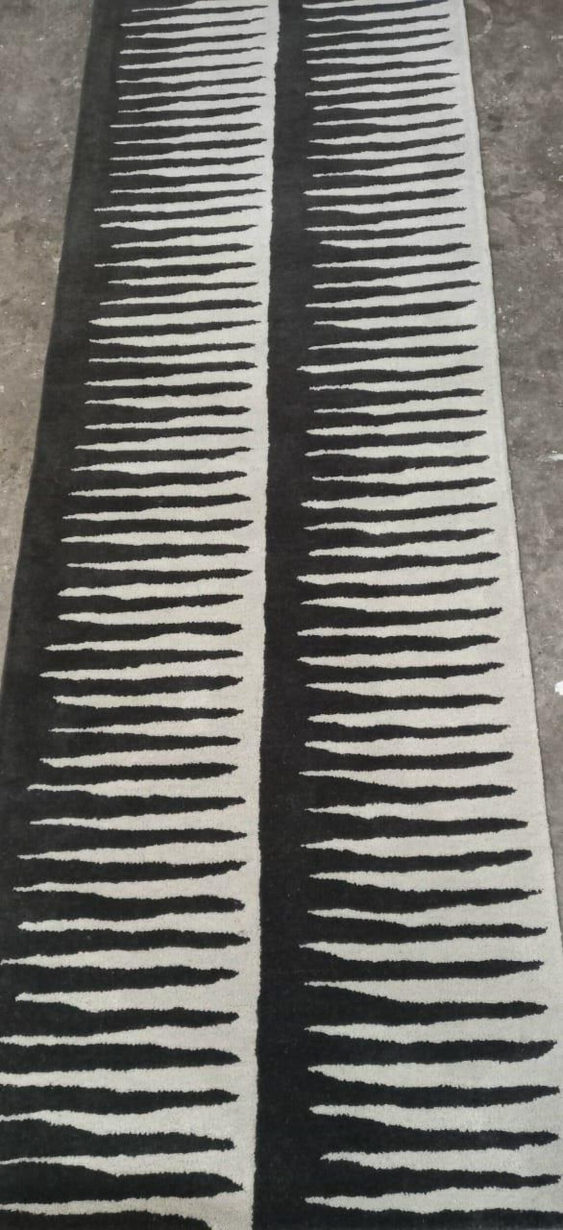 Black And White Modern Stair Runner Rug, Hand Tufed Wool Runner