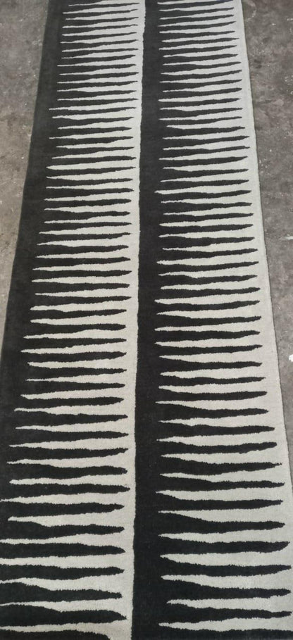 Black And White Modern Stair Runner Rug, Hand Tufed Wool Runner