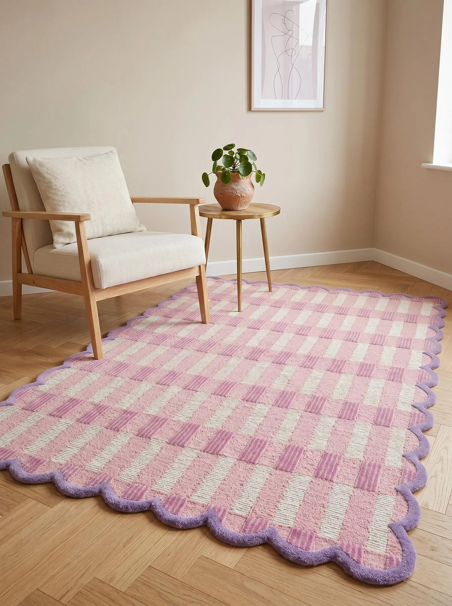 Blush Lavender Gingham Checkered Rug