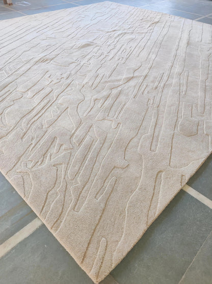 Hand-Tufted Wool Area Rug, Beige Minimalist Carpet, Contemporary Abstract Rug
