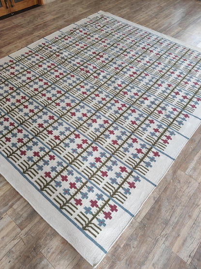 Traditional Block Motif Vintage Cross Motif Flatweave Area Rug
