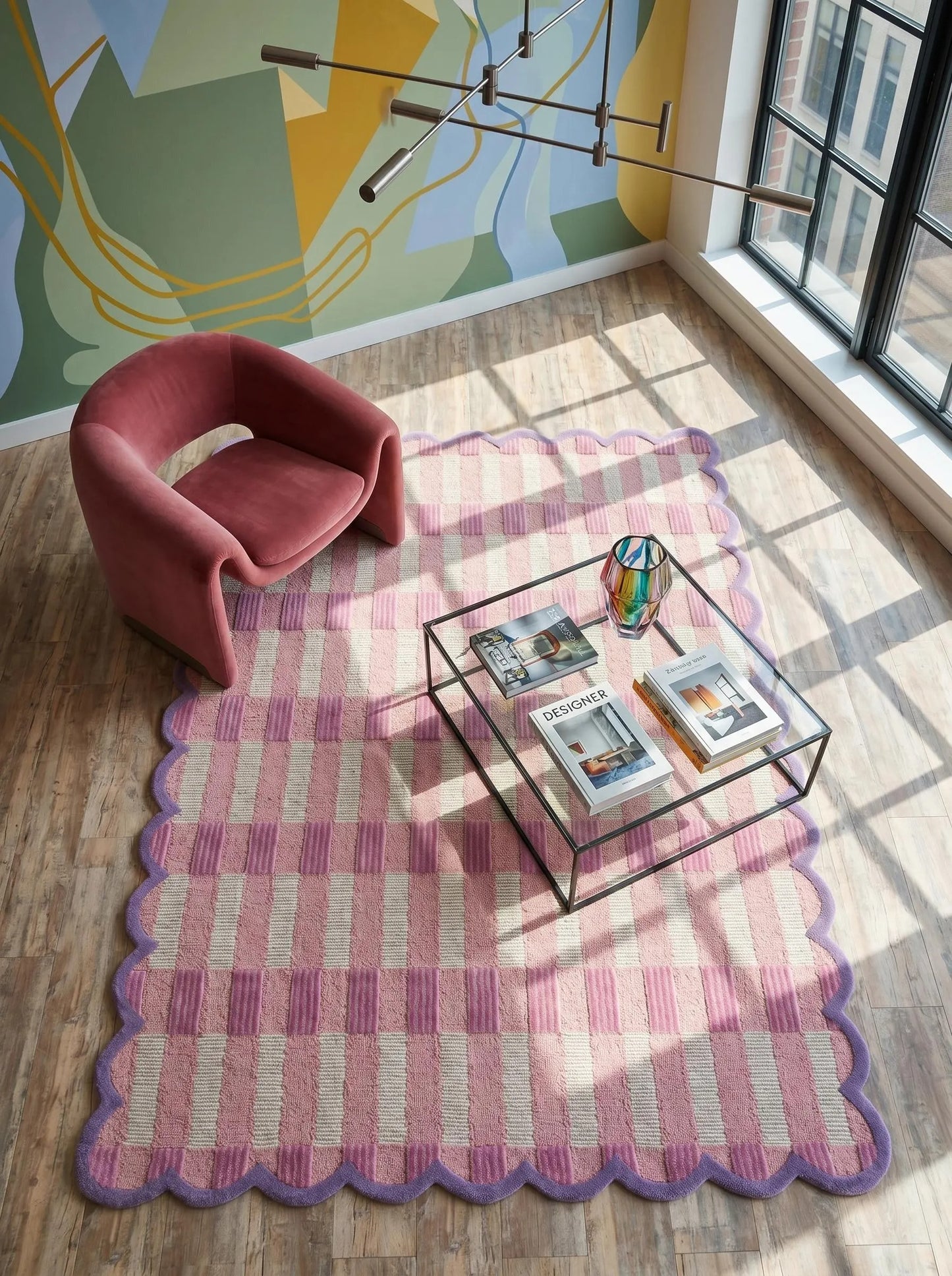 Blush Lavender Gingham Checkered Rug