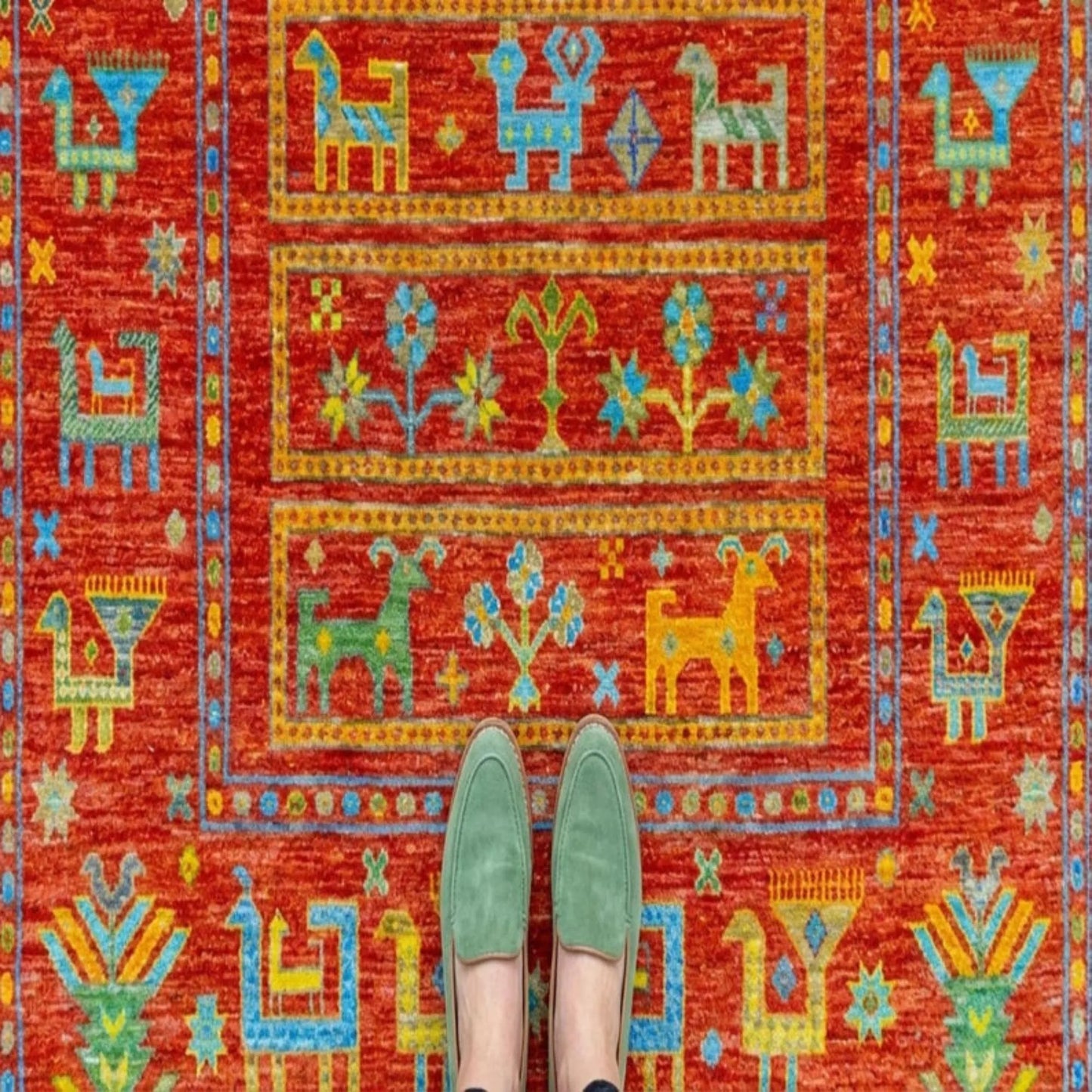 Crimson Tribal Harvest Hand Knotted Tribal Gabbeh Rug