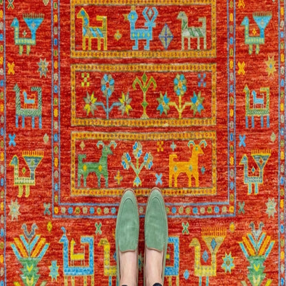 Crimson Tribal Harvest Hand Knotted Tribal Gabbeh Rug