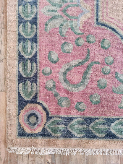 Blush Laurel Medallion Blush Pink Hand Knotted Oushak Rug