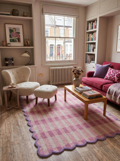 Blush Lavender Gingham Checkered Rug