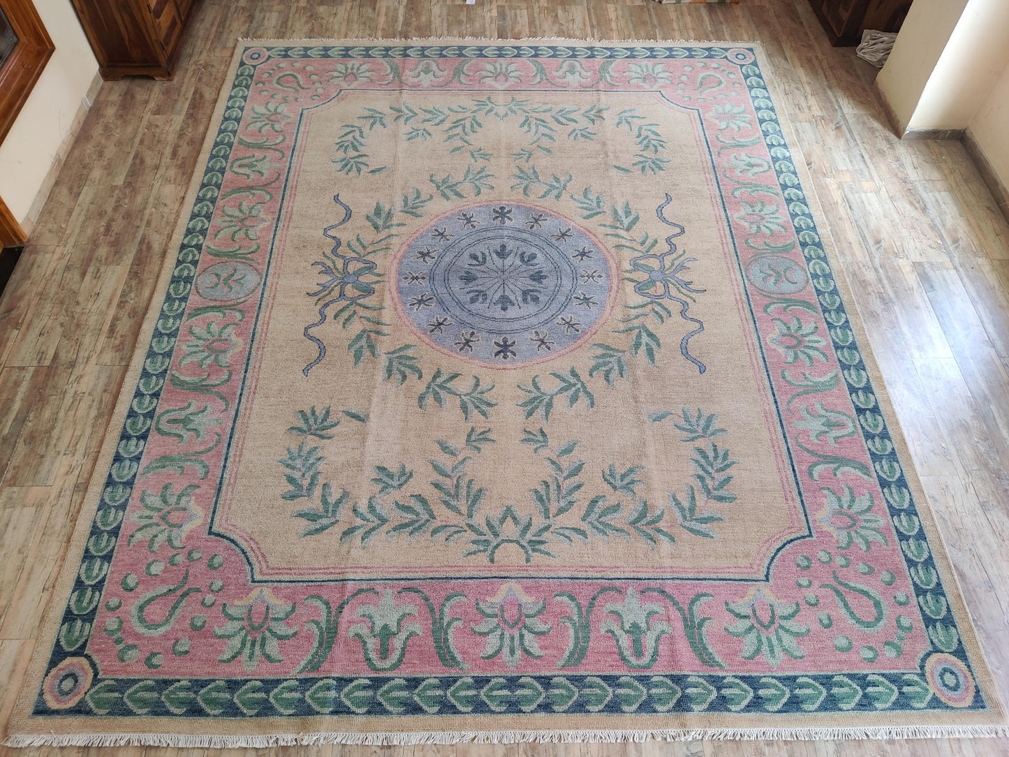 Blush Laurel Medallion Blush Pink Hand Knotted Oushak Rug