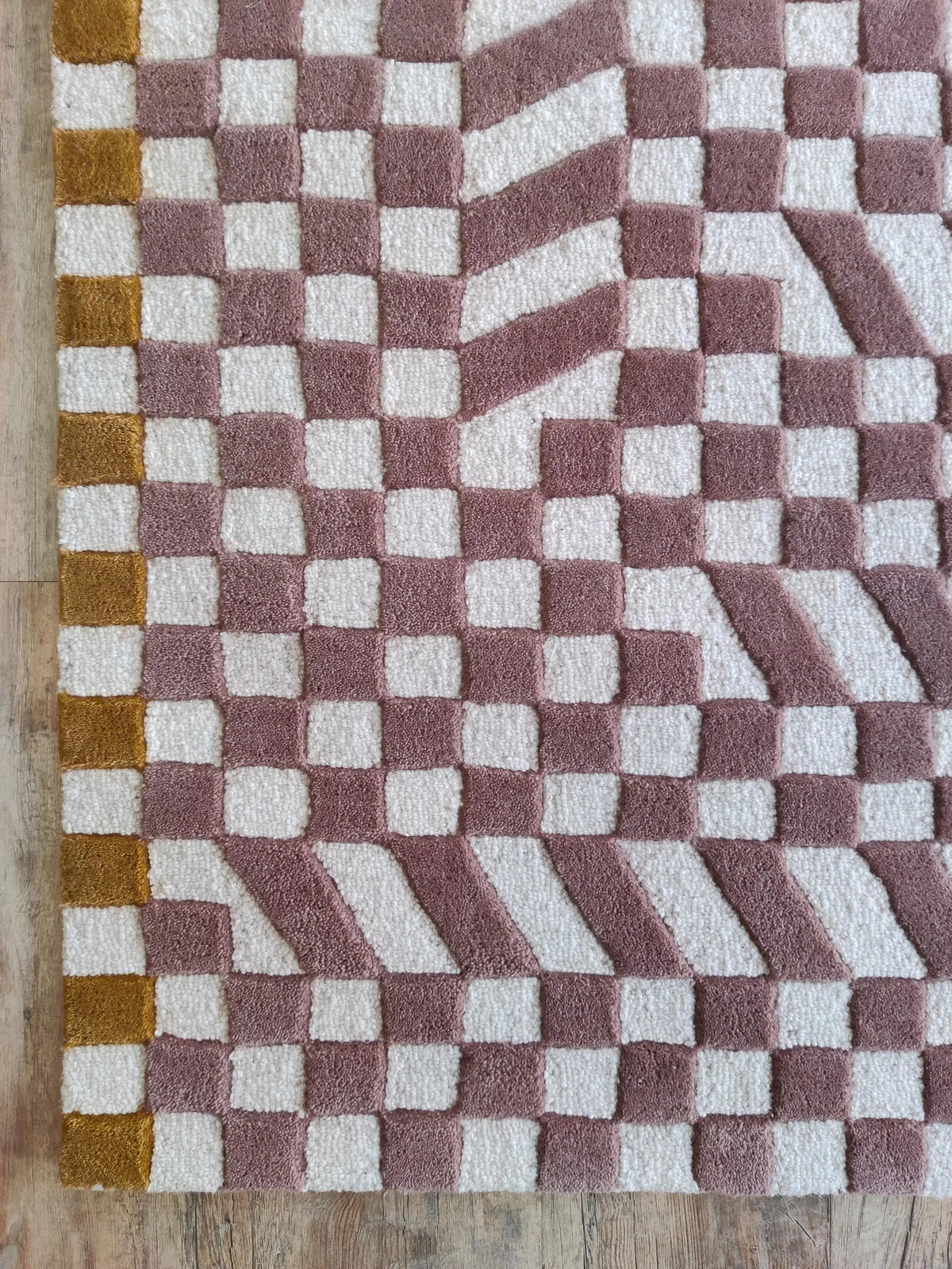 Checkerboard Geometric Rug, Mauve & Ivory Modern Abstract  Tufted Area Rug