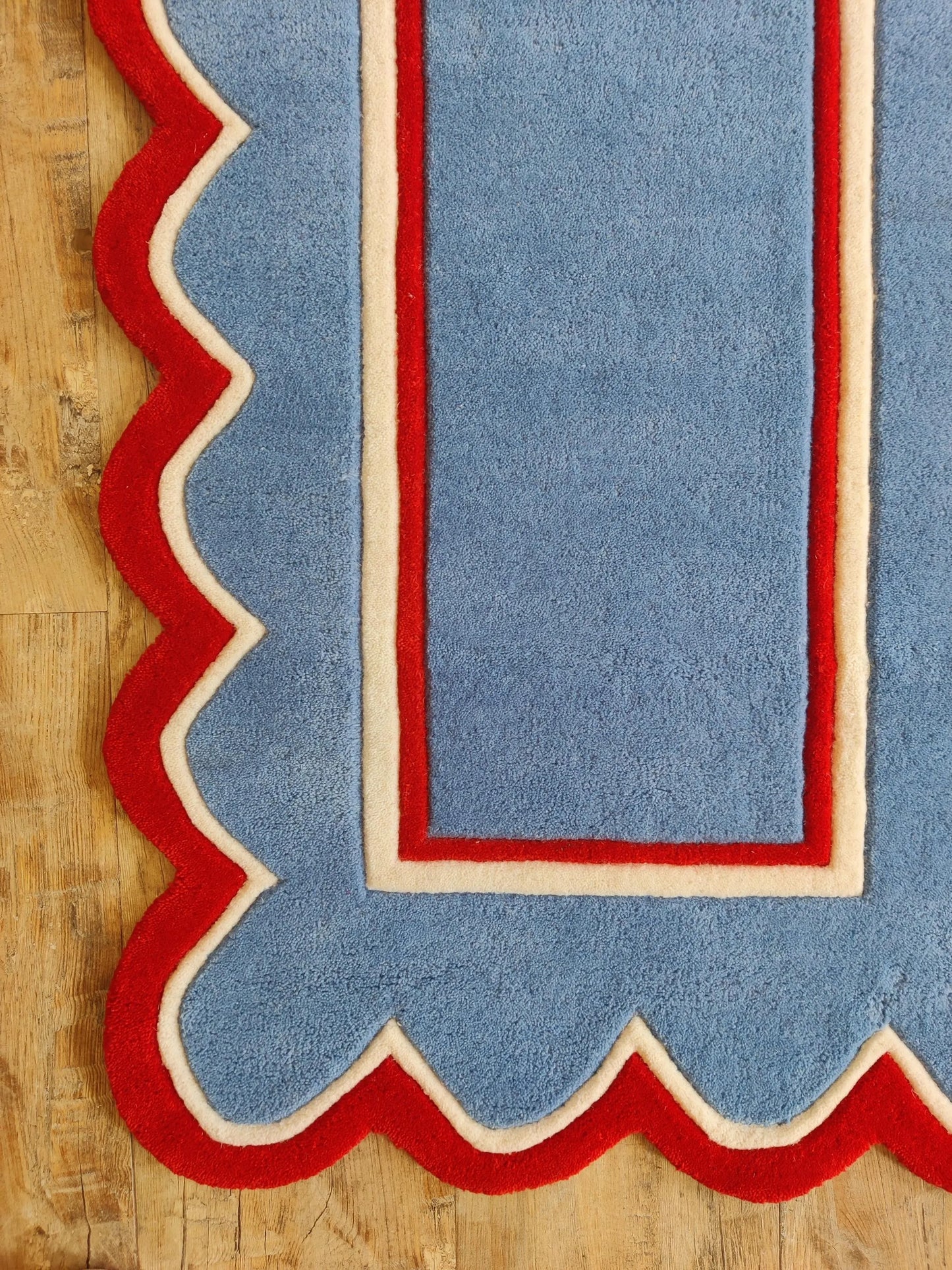 Scalloped Geometric Floral Stair Runner, Handcrafted Tufted Runner