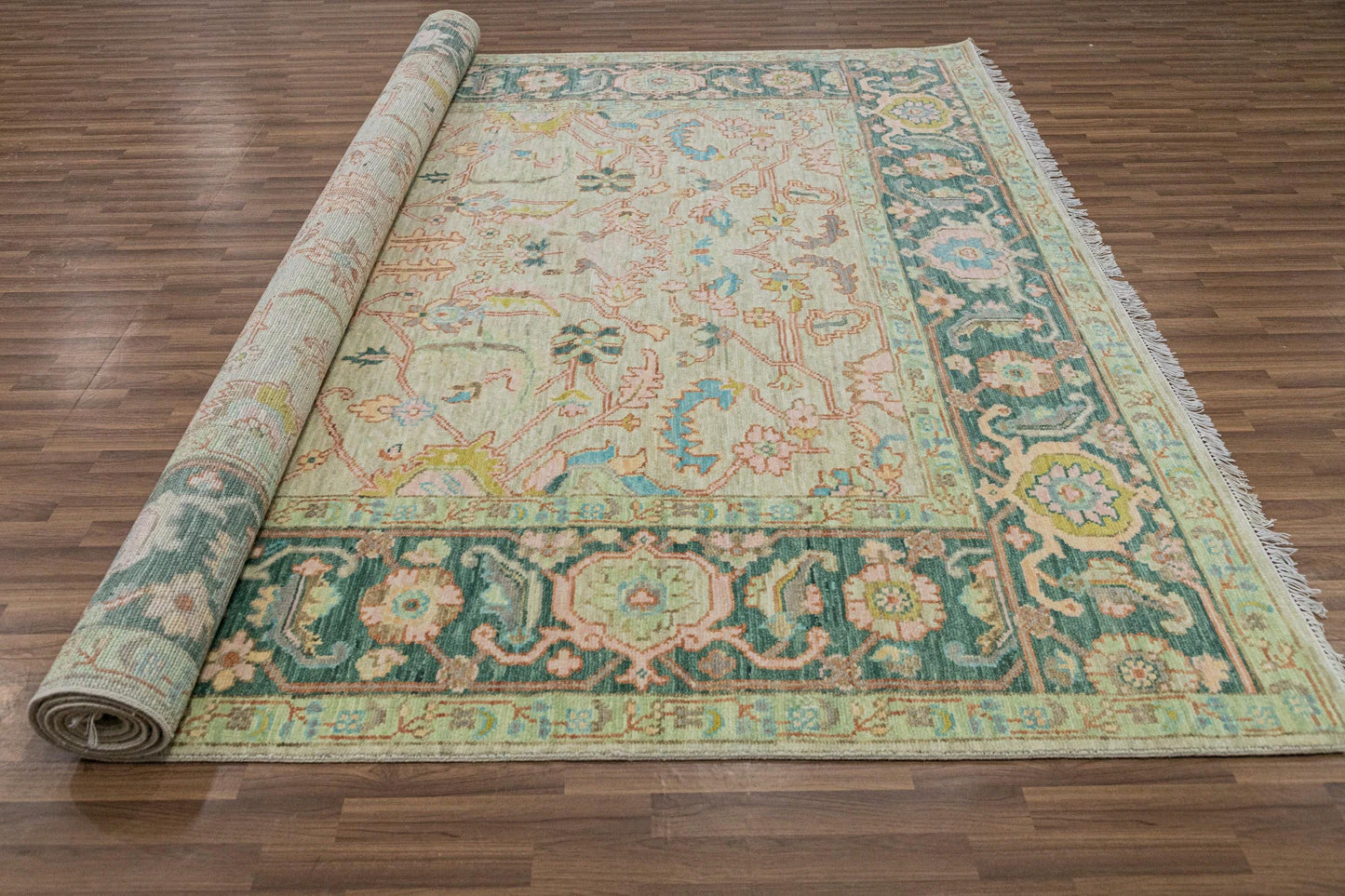 Traditional Pastel Floral Anatolian Hand Knotted Oushak Rug