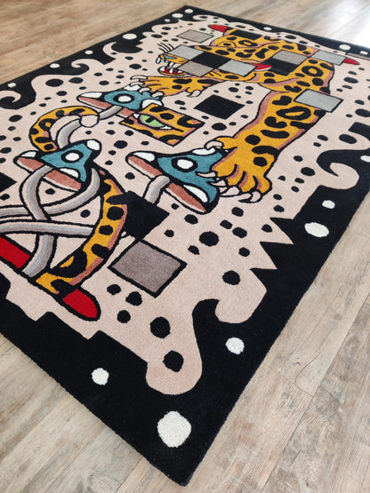 Hand-Tufted Wool Leopard Rug, Maximalist Animal Art Carpet