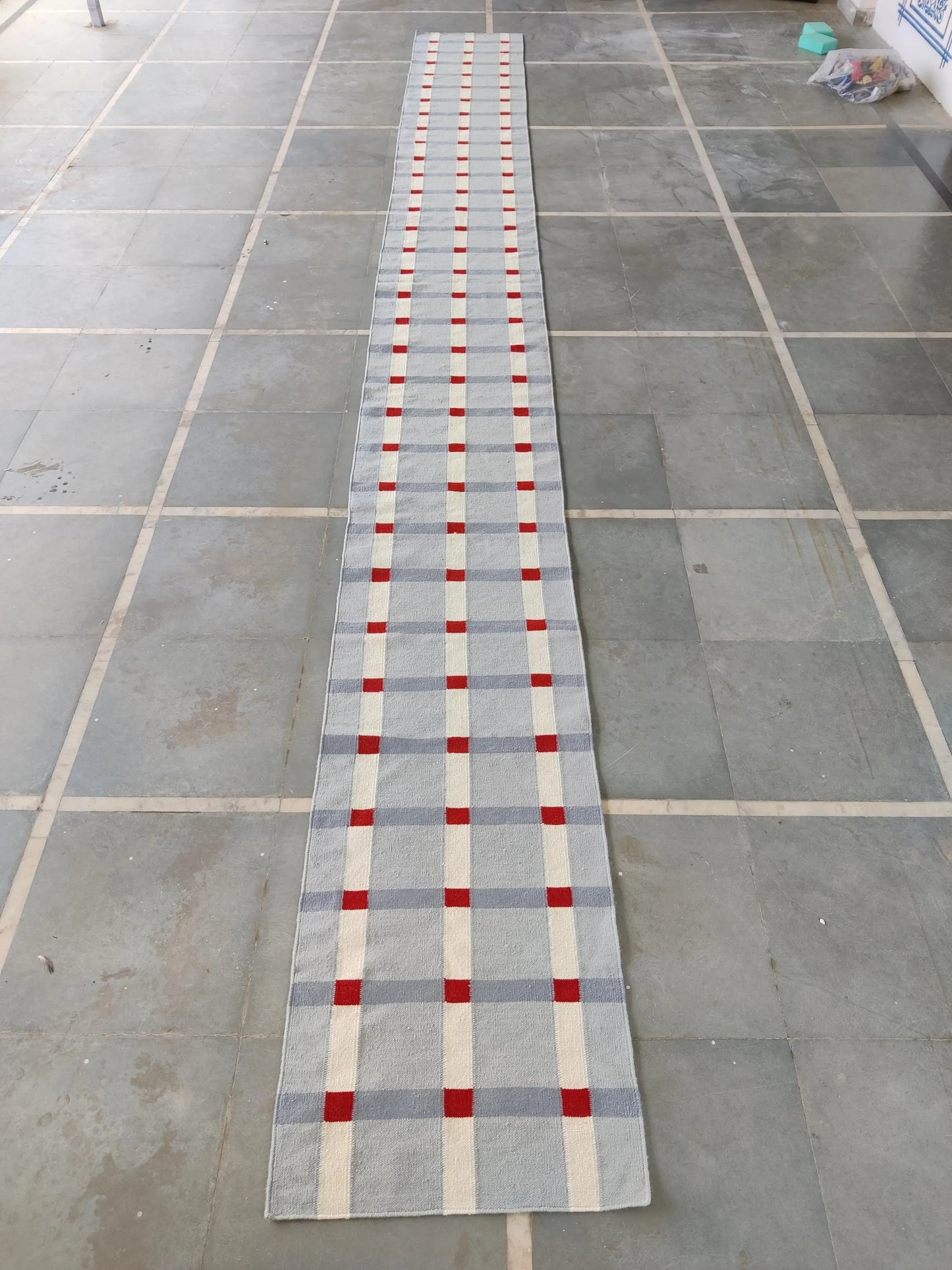 Handwoven Wool Runner Rug, Plaid Hallway Wool Checkered Runner