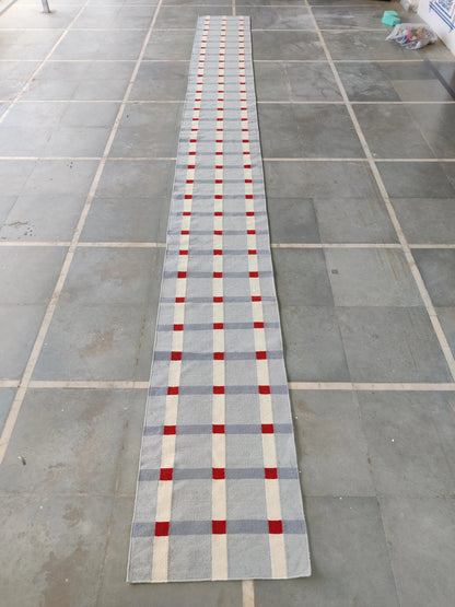 Handwoven Wool Runner Rug, Plaid Hallway Wool Checkered Runner