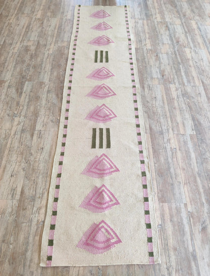 Pink Geometric Wool Flatweave Runner Rug Custom-Size Entryway Rug
