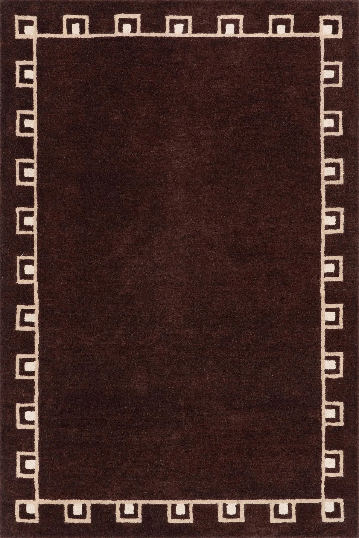 Hand-tufted Yves Bordered Wool Rug, Chocolate Brown Geometric Area Rug