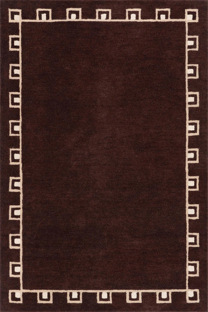 Hand-tufted Yves Bordered Wool Rug, Chocolate Brown Geometric Area Rug
