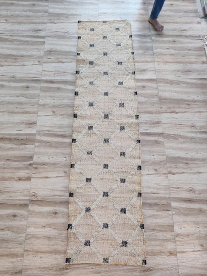 Natural Jute Runner Rug, Beige Black Geometric runner rug