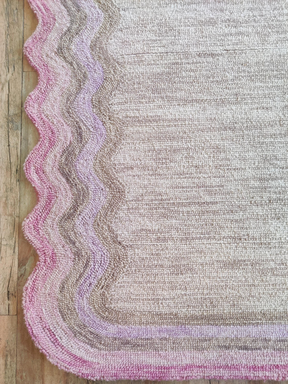 Hand Tufted Wool Carpet, Pink Scalloped Rug, Custom Shape Area Rug