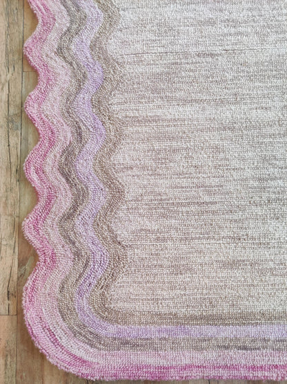 Hand Tufted Wool Carpet, Pink Scalloped Rug, Custom Shape Area Rug