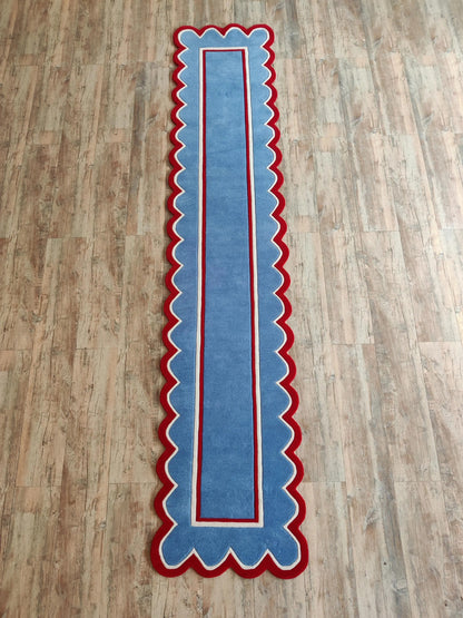 Scalloped Geometric Floral Stair Runner, Handcrafted Tufted Runner