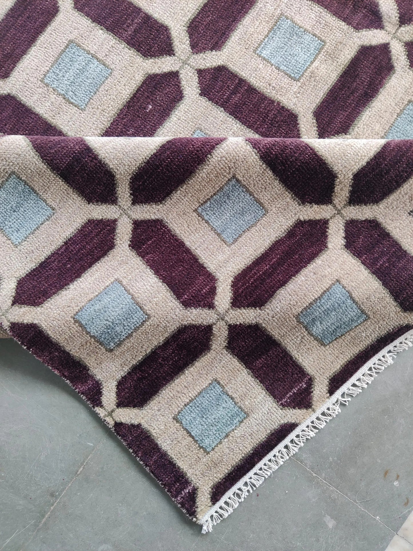 Plum & Ivory Architectural Checkered Lattice Grid Carpet for Living Room