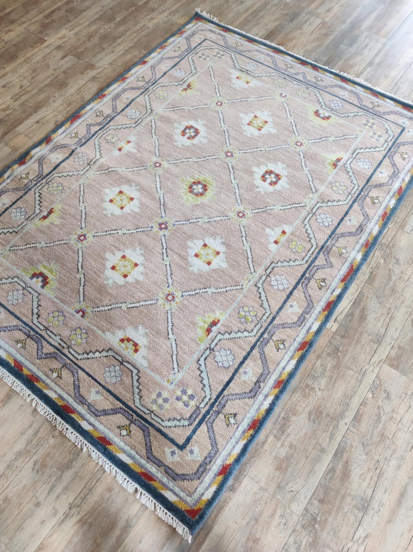Luxury Blush Oushak Floor Rug for Living Room Bedroom