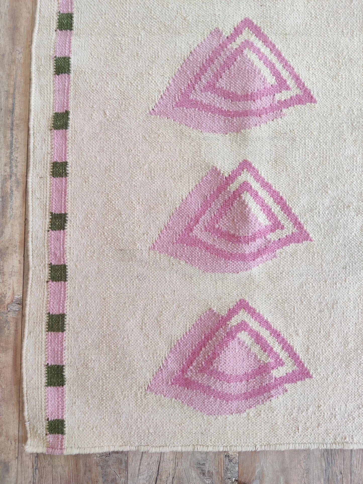 Pink Geometric Wool Flatweave Runner Rug Custom-Size Entryway Rug
