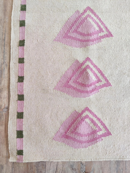 Pink Geometric Wool Flatweave Runner Rug Custom-Size Entryway Rug