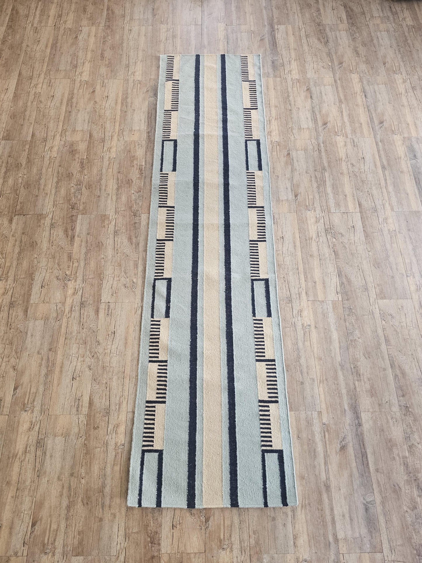 Blue Striped Wool Flatweave Runner Rug Modern Kitchen Runner