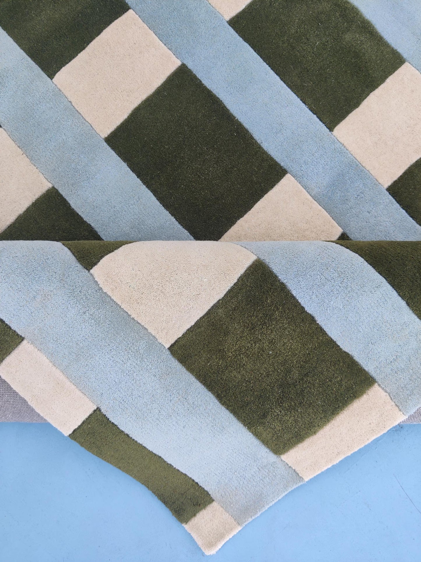 Hand-tufted Wool Green-Blue Geometric Striped Runner