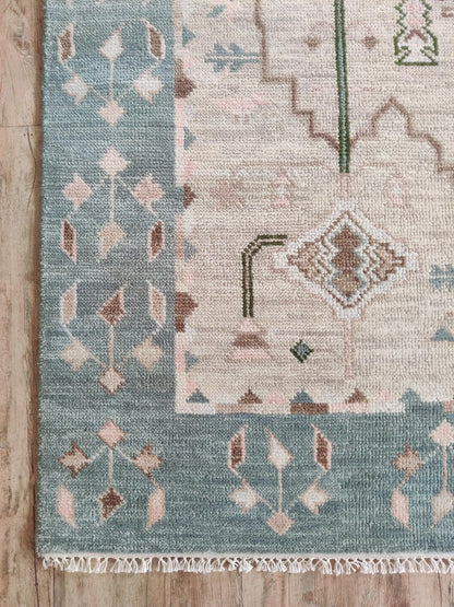 Muted Blue & Off White Medallion Rug Soft Pastel Aesthetic Carpet