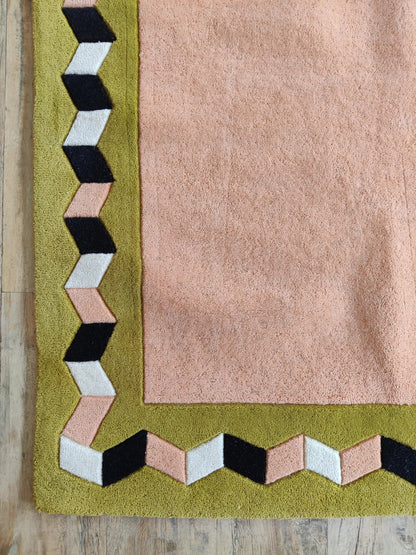 Hand Tufted Wool Rug Pink Green Geometric Area Rug